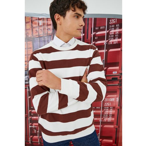 Koton Men's Brown Striped Sweatshirt Slike