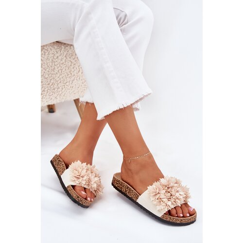 Boto Women's Cork Sole Slippers With Decorative Flowers Beige Seleneza Cijene