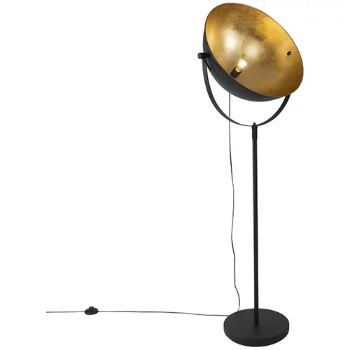 QAZQA Industrijska talna svetilka črna 50 cm z zlato nastavljivo - Magnax