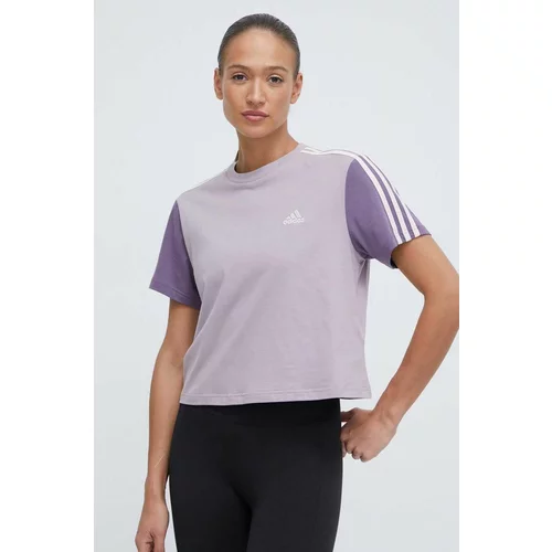 Adidas Bombažna kratka majica ženski, vijolična barva