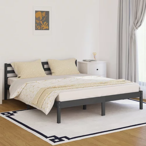 vidaXL Okvir za krevet od masivne borovine 160 x 200 cm sivi