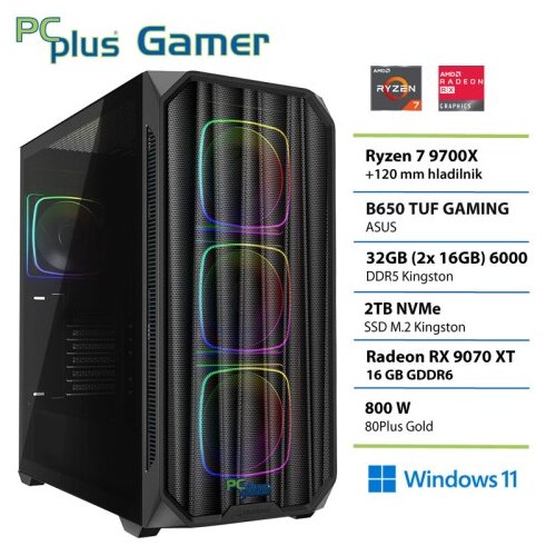 PCPLUS Gamer Ryzen 7 9700X 32GB 2TB SSD RX 9070XT Windows 11 Home gaming namizni računalnik Cene