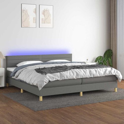  Krevet box spring s madracem LED tamnosivi 200x200 cm tkanina Cene