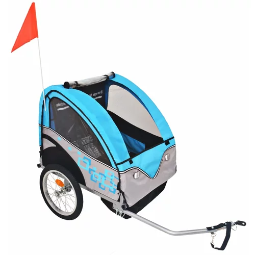 vidaXL kolesarska prikolica za otroke siva in modra 30 kg