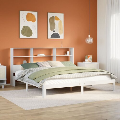 VidaXL Krevet s regalom z knjige bez madraca bijeli 180x200cm borovina Slike