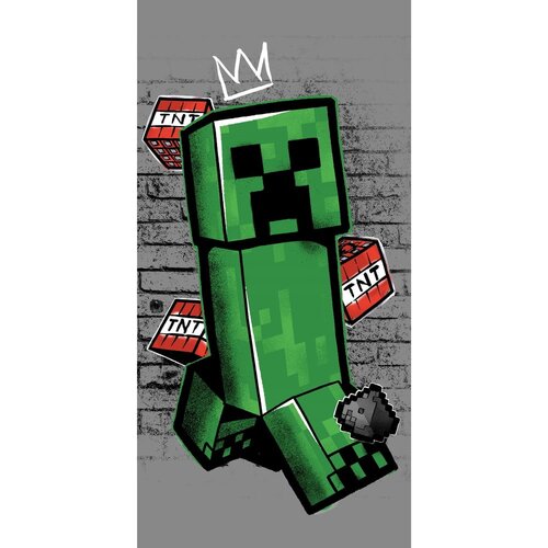 Jerry Fabrics Zeleni/sivi pamučan dječji ručnik 70x140 cm Minecraft "Metro Art Creeper" – Cijene