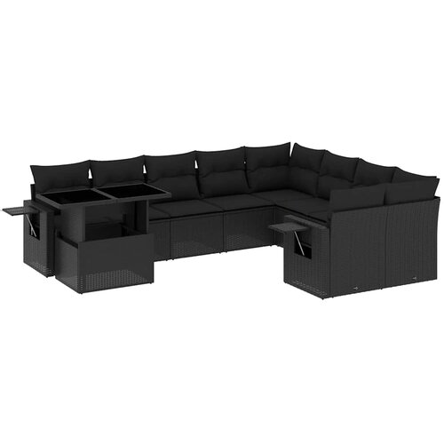  10-dijelni set vrtnih sofa s jastucima crni od poliratana Crna 100 x 55 x 73 cm Slike