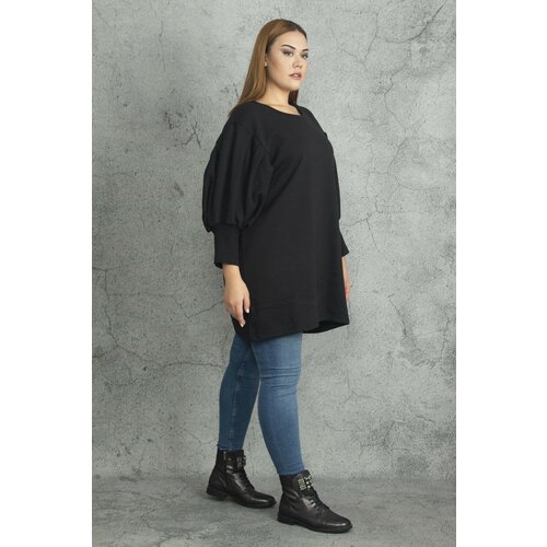 Şans Women's Plus Size Black Sleeve Detailed Inner Raising Sweatshirt Dress Slike