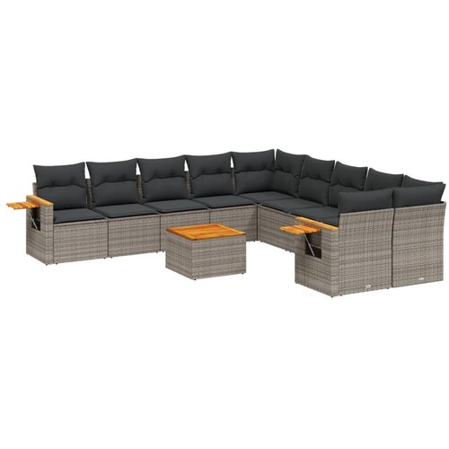  11-dijelni set vrtnih sofa od poliratana s jastucima sivi Slike