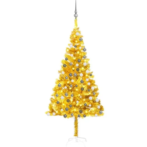  Novoletna jelka z LED lučkami in bučkami zlata 180 cm PET