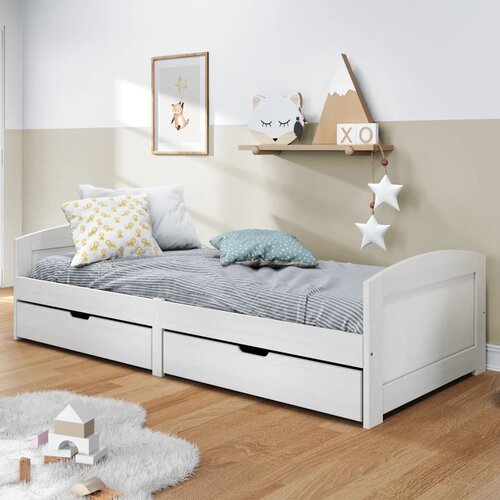 VidaXL Dnevni ležaj s 2 ladice IRUN bijeli 90x200 cm masivna borovina Slike