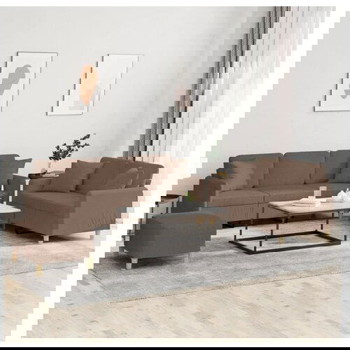 vidaXL 3-dijelni set sofa s jastucima smeđi od tkanine - Smeđa s jastucima i tabureom Cene
