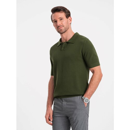 Ombre Men's structured knit polo shirt - olive Cene