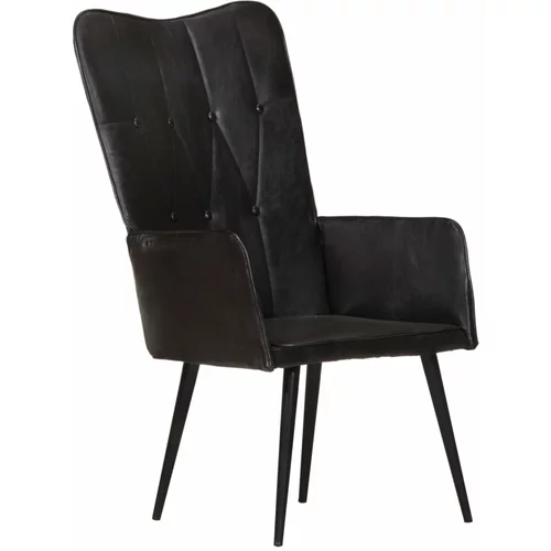 vidaXL Fotelja s krilnim naslonom od prave kože crna