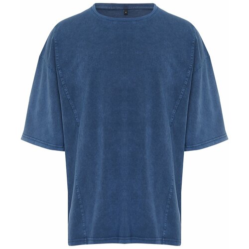 Trendyol Indigo Oversize/Wide-Fit Stitch Detail Faded Faded Effect 100% Cotton T-shirt Slike