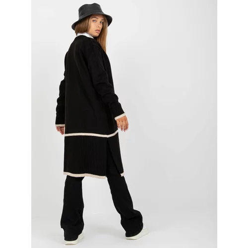 Fashion Hunters Black and beige long cardigan with pockets RUE PARIS
