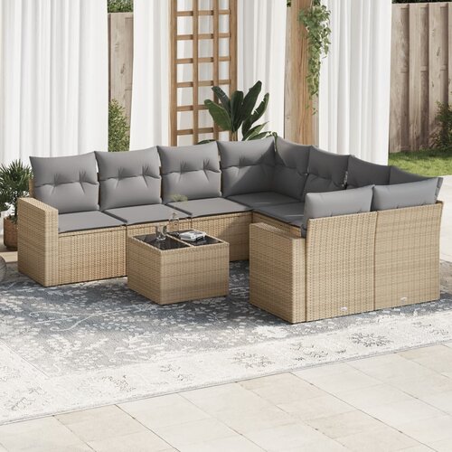 vidaXL 9-dijelni set vrtnih sofa s jastucima bež od poliratana Cijene