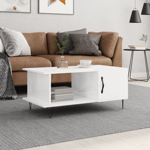 VidaXL Klubska mizica visok sijaj bela 90x50x40 cm inženirski les Slike