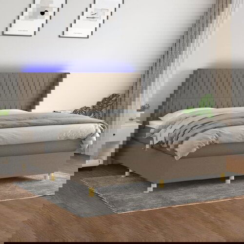 vidaXL Box spring postelja z vzmetnico LED taupe 180x200 cm blago Cene