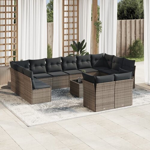 VidaXL 13-dijelni set vrtnih sofa od poliratana s jastucima sivi Slike