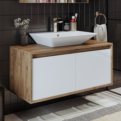Hanah home kupatilski ormarić sa lavaboom 1752, 100 cm, atlantski bor / mat beli Cene