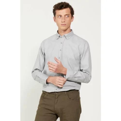 AC&Co / Altınyıldız Classics Men's Light Gray Slim Fit Slim Fit Buttoned Collar Flannel Lumberjack Winter Shirt