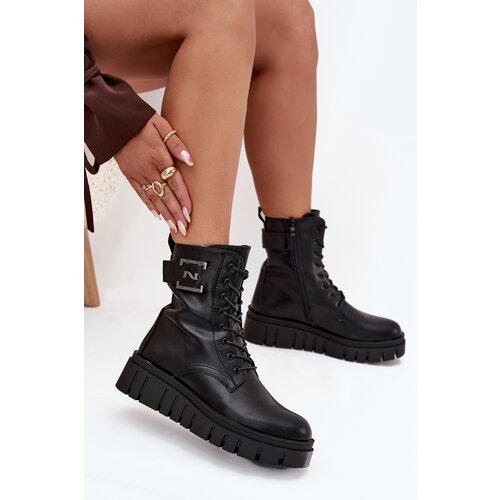Boto Women's platform ankle boots with decorative detail insulated black Lyrana Cene