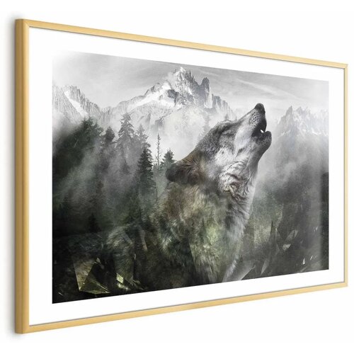  Plakat - Howling Wolf 60x40 Zlatni okvir s margom Cene