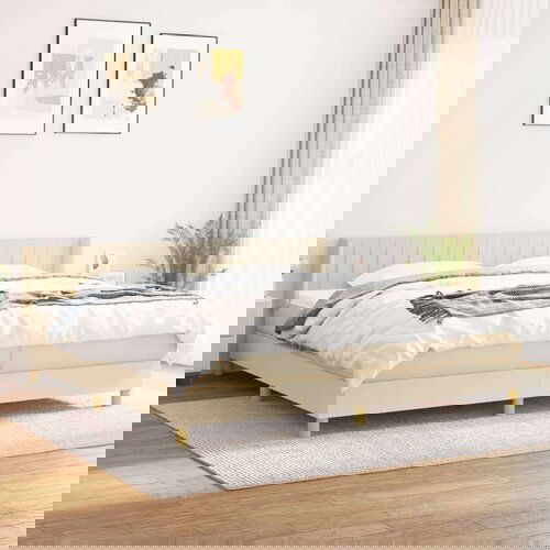  Box spring postelja z vzmetnico krem 200x200 cm blago, (20896504) Slike