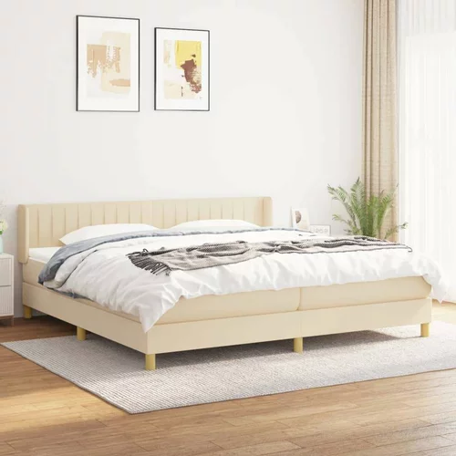  Box spring postelja z vzmetnico krem 200x200 cm blago, (20896504)