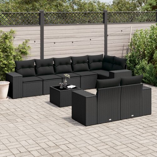 vidaXL 9-dijelni set vrtnih sofa s jastucima crni od poliratana Cijene