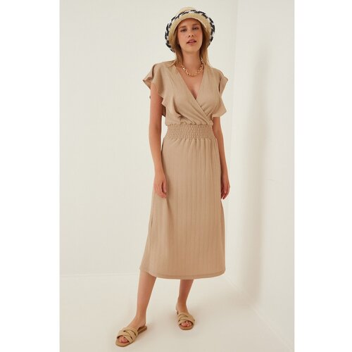  Women&amp;#039;s Biscuit Ruffle Textured Knitted Dress Slike