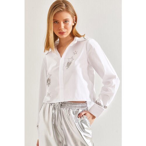 Bianco Lucci Women's Stone Embroidered Poplin Shirt Slike