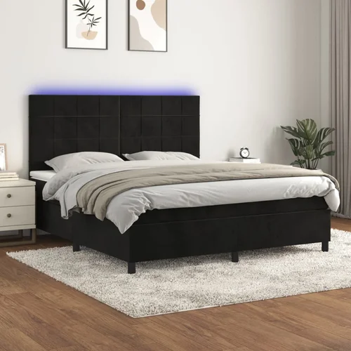 Krevet box spring s madracem LED crni 160x200 cm baršun