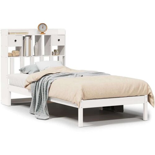 VidaXL Krevet s regalom za knjige bez madraca bijeli 75x190cm borovina Slike