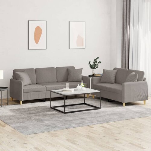  2-dijelni set sofa s jastucima smeđesivi od tkanine Cijene