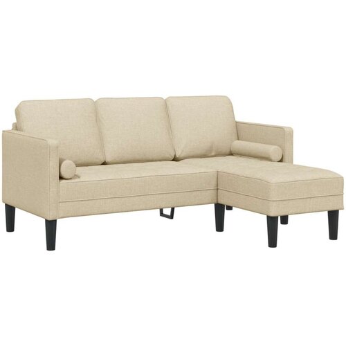 VidaXL L-kauč Krem Masivna bukovina 173 x 131 x 67 cm Kauč za 3 osobe Slike