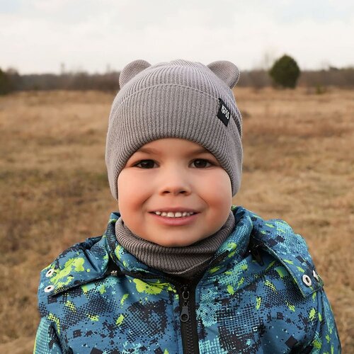 AGBO Children&amp;#039;s autumn/ spring set: hat and tube scarf grey Grajan Slike