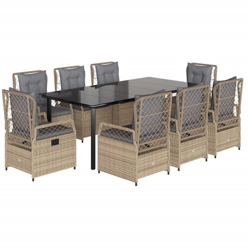  9-dijelni vrtni blagovaonski set od poliratana s jastucima bež 200 x 100 x 74 cm Slike
