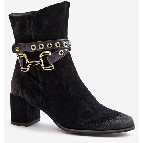 Maciejka Women's Suede Ankle Boots on Heel with Decorative Strap Black Cijene