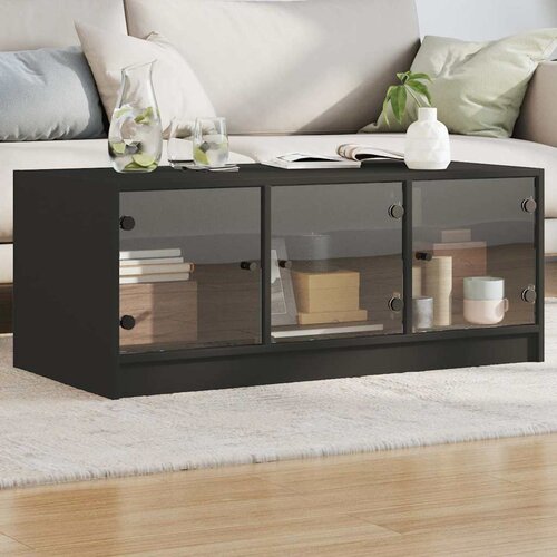  Stolić za kavu sa staklenim vratima crni 102 x 50 x 42 cm Slike