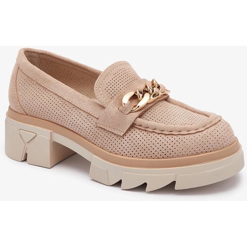 Resti Eco-suede moccasins with gold decoration in light brown Zaffix- Footwear Cene