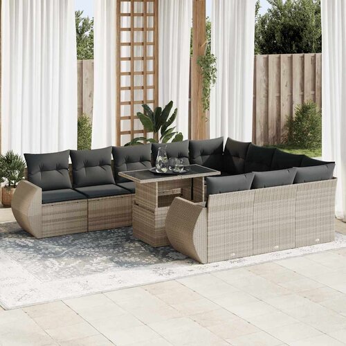 vidaXL 11-dijelni set vrtnih sofa poliratan s jastucima svijetlosivi Cijene