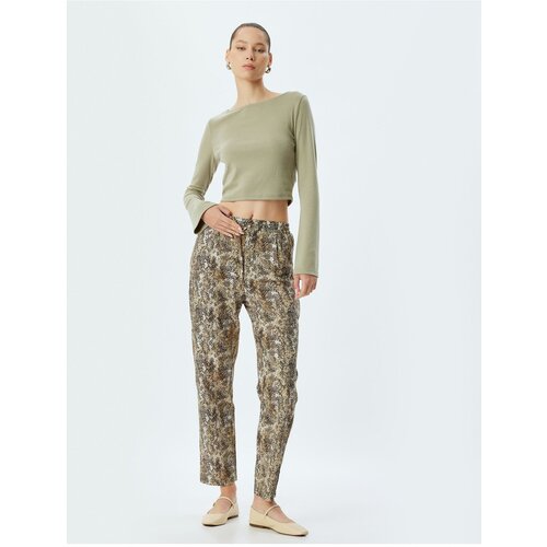 Koton Viscose Snakeskin Look Carrot Trousers with Tied Waist Cene