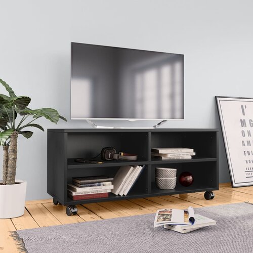 VidaXL TV omarica s kolesci črna 90x35x35 cm iverna plo&amp;scaron;ča Slike
