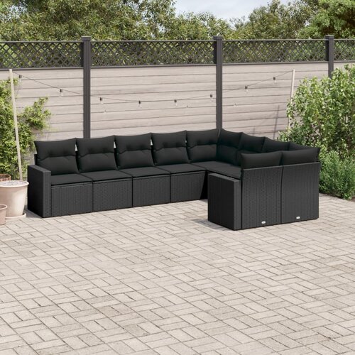  9-dijelni set vrtnih sofa s jastucima crni od poliratana Crna 65.5 x 62 x 69 cm Slike