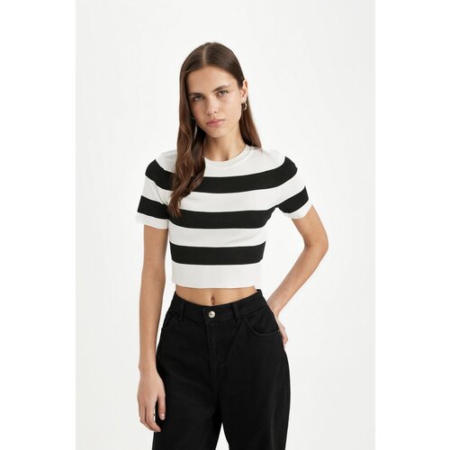 Defacto crop striped crew neck short sleeve knitted t-shirt Slike