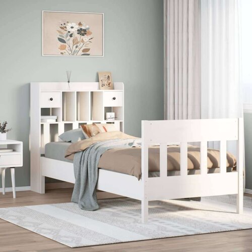 vidaXL Posteljni okvir brez vzmetnice bel 75x190 cm trdna borovina Cene