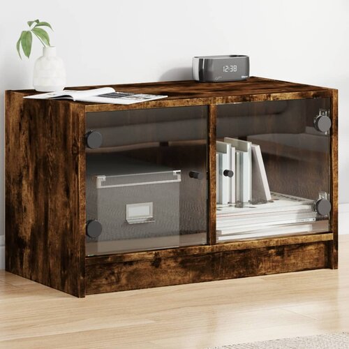  The Living Store TV omarica s steklenimi vrati dimljeni hrast 68x37x42 cm - TV Omarica, (21555147) Slike
