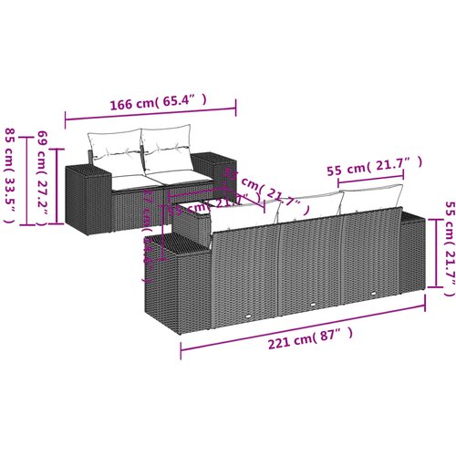  6-dijelni set vrtnih sofa s jastucima bež od poliratana 93 x 62 x 69 cm Slike